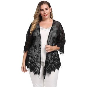 Plus Size Scalloped Lace Kimono